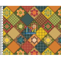 Tecido Oxford Estampa Digital - Patchwork - Flores e Botão