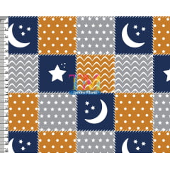 Tecido Oxford Estampa Digital - Patchwork - Lua e Estrelas