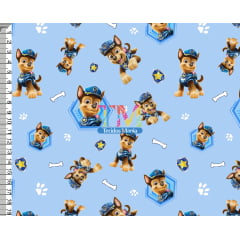 Tecido Oxford Estampa Digital - Patrulha Canina - Chase - Fundo Azul Claro Tecido Oxford Estampa Digital - Patrulha Canina - Chase - Fundo Azul Claro