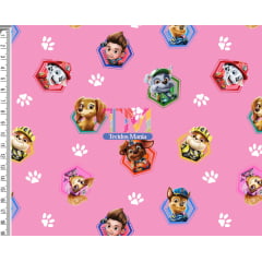 Tecido Oxford Estampa Digital - Patrulha canina - patinhas - fundo rosa Tecido Oxford Estampa Digital - Patrulha canina - patinhas - fundo rosa