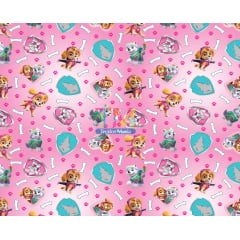 Tecido Oxford Estampa Digital - Patrulha canina skye e everest - Fundo Rosa