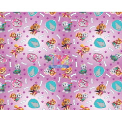 Tecido Oxford Estampa Digital - Patrulha canina skye e everest - Fundo Roxo