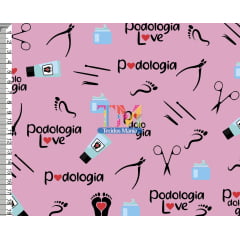 Tecido Oxford Estampa Digital - Podologia - Fundo Rosa