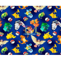 Tecido Oxford Estampa Digital - Pokémon - Fundo Marinho