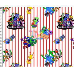 Tecido Oxford Estampa Digital - Rainbow Friends - Fundo Listras