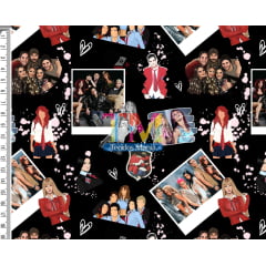 Tecido Oxford Estampa Digital - Rebelde - RBD - Fundo Preto