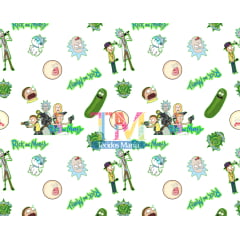 Tecido Oxford Estampa Digital - Rick e Morty Family - Fundo Branco