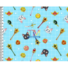 Tecido Oxford Estampa Digital - Sailor Moon - Quadriculado - Azul Claro Tecido Oxford Estampa Digital - Sailor Moon - Quadriculado - Azul Claro