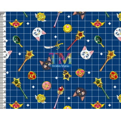 Tecido Oxford Estampa Digital - Sailor Moon - Quadriculado - Azul Marinho Tecido Oxford Estampa Digital - Sailor Moon - Quadriculado - Azul Marinho