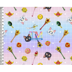 Tecido Oxford Estampa Digital - Sailor Moon - Quadriculado - Degradê