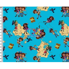 Tecido Oxford Estampa Digital - Santiago dos Mares - Mapa - Fundo Azul