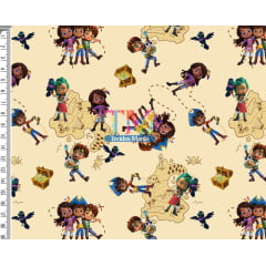 Tecido Oxford Estampa Digital - Santiago dos Mares - Mapa - Fundo Bege