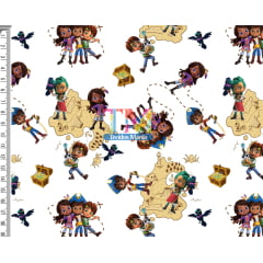 Tecido Oxford Estampa Digital - Santiago dos Mares - Mapa - Fundo Branco