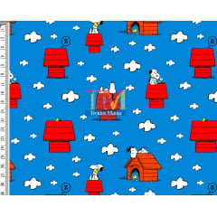 Tecido Oxford Estampa Digital - Snoopy na Casinha - Fundo Azul Tecido Oxford Estampa Digital - Snoopy na Casinha - Fundo Azul