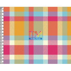 Tecido Oxford Estampa Digital - Xadrez - Tartan - Azul Com Rosa