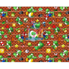 Tecido tricoline, microfibra ou gabardine estampado - Mario Bros  -  Yoshi