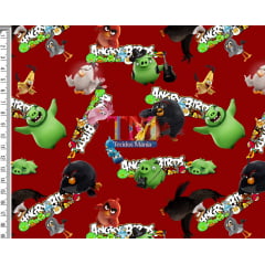 Tecido tricoline, microfibra ou gabardine estampado -  Angry Birds e sua turma - Fundo vermelho