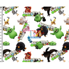 Tecido tricoline, microfibra ou gabardine estampado -  Angry Birds e sua turma - Fundo branco