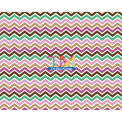 Tecido tricoline, microfibra ou gabardine estampado - Chevron médio marrom, Rosa e verde 