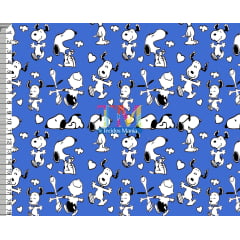 Tecido tricoline, microfibra ou gabardine estampado - Snoopy - fundo Azul