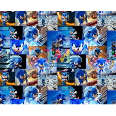 Tecido Sonic Personagens Estampa F. Branco - 140 cm X 50 cm.