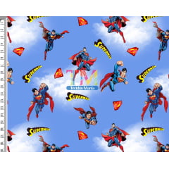 Tecido tricoline, microfibra ou gabardine estampado - Superman - Céu 