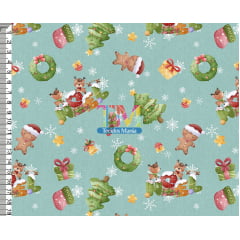 Sintético doll estampado - Natal - noel - biscoito - fundo verde