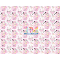 Sintético doll estampado - Moda Paris - Fundo Rosa