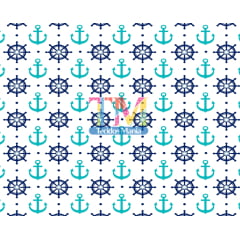 Sintético doll estampado - Âncora e timão - fundo branco