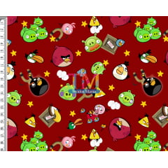 Sintético doll estampado - Angry Birds - estrelas - fundo vermelho