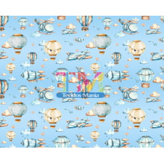 Sintético doll estampado  - Aviões e Balões - céu