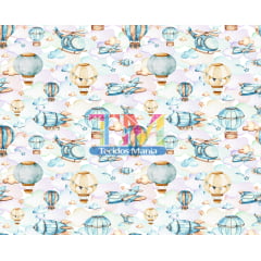 Sintético doll estampado  - Aviões e Balões - Nuvens