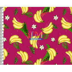 Sintético doll estampado - Bananas - Fundo Pink