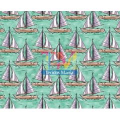 Sintético doll estampado  - Barco Caravela - Mar