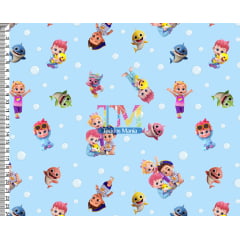 Sintético doll estampado - Bebefinn - bolhas - Fundo azul