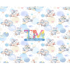 Sintético doll estampado  - Bichinhos aviador - Bolhas azul