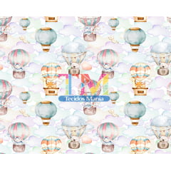 Sintético doll estampado  - Bichinhos No Balão - Nuvens