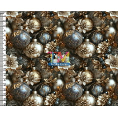 Sintético doll estampado - Bolas de natal - Azul e dourado - 3D