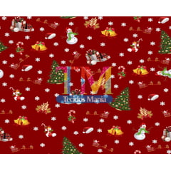 Sintético doll estampado - Boneco de neve Natal - fundo bordo