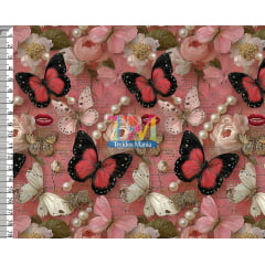 Sintético doll estampado - Borboletas 3D - Sedução