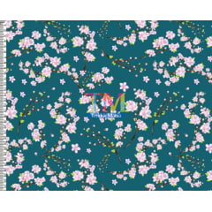Sintético doll estampado - Cerejeiras - fundo verde