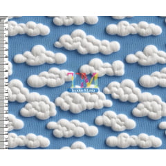 Sintético doll estampado  - Céu - nuvens - bordado - 3d 