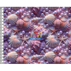 Sintético doll estampado - Conchas e Perolas - Roxo - 3D