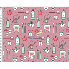 Sintético doll estampado - Dentista - Fundo rosa