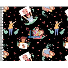 Sintético doll estampado - Dia das mães - love - fundo preto