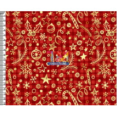 Sintético doll estampado - Enfeites de natal - fundo xadrez vermelho