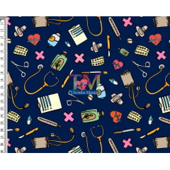 Sintético doll estampado - Enfermagem - Fundo azul marinho