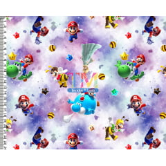 Sintético doll estampado - Festa Junina - Mario Bros - Galáxia - Fundo Universo Rosa