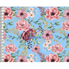 Sintético doll estampado  - Floral Aline - Fundo Azul Claro