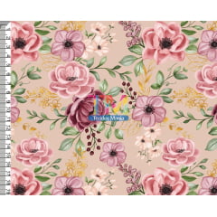 Sintético doll estampado  - Floral Aline - Fundo Salmão